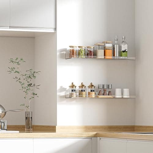 upsimples 2 Pack 23.6x5.5 Inches Acrylic Shelves for Wall Storage, Floating Bookshelves for Kids, Display Shelf Organizer for Bathroom, Bedroom, Living Room, Kitchen, Clear thumbnail 6