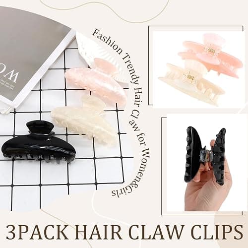Aprince Claw Clips for Women 3Pcs, Acrylic Claw Clips Non-slip, Large Hair Clips for Thick Hair, Marble Clip Strong Hold, Banana Clip French Barrettes, Cute Hair Clips Glitter (multicolor1) thumbnail 3
