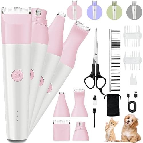 4 in 1 Rechargeable Dog Clippers Grooming Kit with 2 Speeds and Low Noise | Quiet Cordless Dog Hair Trimmer for Paw Nail Grinder, Cat Grooming Clippers for Trimming Hair on Paw Eye Ear Face (Pink) thumbnail 8