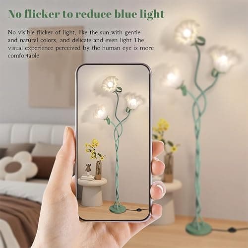 Flower Standing Lamp for Bedroom, Cute Corner Floor Lamp with Flexible Gooseneck,3 Light Floor Reading Lamp with 3 Color Temperatures, Bulbs Included, LED Tall floor Lamp for Living Room Corner(Green) thumbnail 8