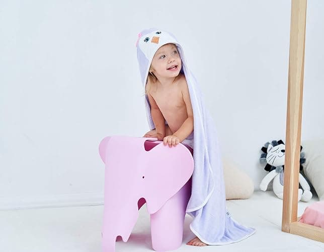 HIPHOP PANDA Hooded Towel - Rayon Made from Bamboo, Bath Towel with Bear Ears for Newborn, Babie, Toddler, Infant - Absorbent Large Baby Towel - Purple Penguin, 37.5 x 37.5 Inch thumbnail 2