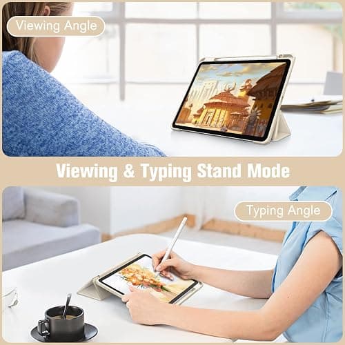 Fintie Hybrid Slim Case for iPad Air 11-inch M3 (2025) / M2 (2024), iPad Air 5th (2022) / 4th Generation (2020) 10.9 Inch - Shockproof Cover with Clear Back Shell & Pencil Holder, Starlight thumbnail 4