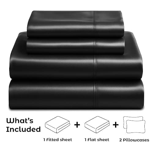 Pure Bedding Satin Sheets Queen [4-Piece, Black] Hotel Luxury Silky Bed Sheets - Extra Soft 1800 Microfiber Sheet Set, Wrinkle, Fade, Deep Pocket Fitted Sheet, Flat Sheet, Pillow Cases thumbnail 4