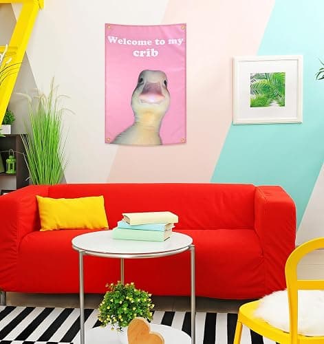 ValueBargain Welcome to My Crib Duck Flag, 2x3 Ft Funny Tapestry for Bedroom Welcome to My Crib Meme Banner Duck Flag Poster Wall Tapestry for College Dorm Room, Parties, Bedroom Decor, Wall Hanging thumbnail 8