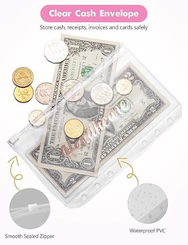 A6 Budget Binder for Money Saving, PU Leather Budget Planner with 8 Cash Envelopes, Budget Sheets & Rose Gold Category Stickers, Money Organizer for Cash (Pink Leopard) thumbnail 5