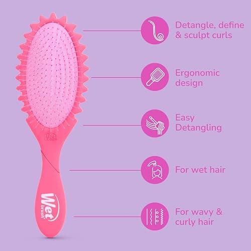 Wet Brush Curl Shaper Detangler Brush, Pink, Curl Defining for Curly and Coily Hair Types, IntelliFlex Bristles Detangle for Frizz-Free Shaping, Made for Women, Men & Kids thumbnail 6