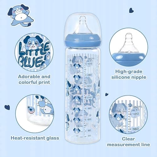 LittleForBig Adult Glass Feeding Bottle Ultra Printed Specialty Oversized Little Blue Pattern thumbnail 3