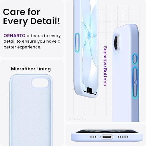 ORNARTO Compatible with iPhone 17e Case and for iPhone 16e Case 6.1", Liquid Silicone 3 Layers Full Covered Soft Gel Rubber Shockproof Cover, Protective Phone Cases for 16e & 17e-Baby Blue thumbnail 5
