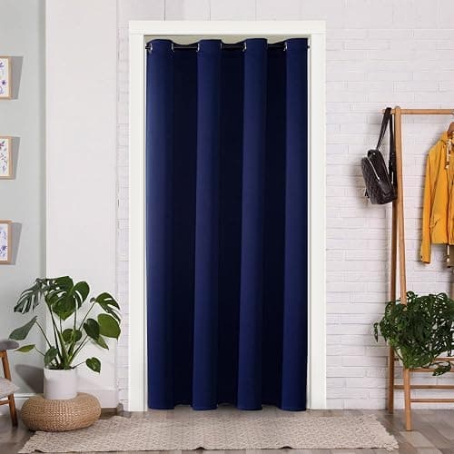 ChrisDowa Blackout Curtains Door Curtain for Doorway Privacy Closet Drapes | 34W x 80L, for Living Room/Bedroom Closet Door, Thermal Insulate Temporary Doorway Single Curtain Drapes, 1 Panel Navy thumbnail 7