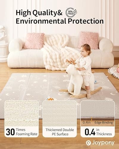 Joypony Baby Play Mat 79x 71 Inch, Extra Large Foldable Play Mats for Babies and Toddlers, Waterproof & Anti-Slip Portable Baby Floor Mat for Tummy Time, Non Toxic Foam Play Mat for Floor Travel Bag thumbnail 4