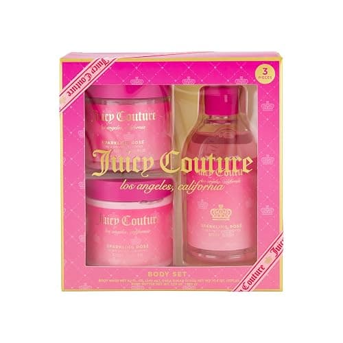 Juicy Couture Body Set – includes Sparkling Rose Shea Sugar Scrub, Body Butter, & Body Wash - Image 1