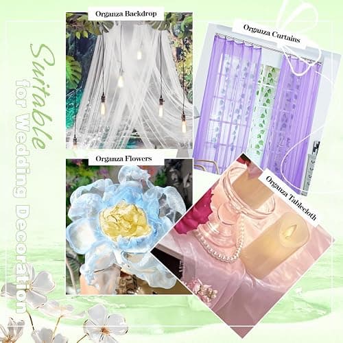 VACVELT Sheer Organza Fabric by The Yard, 60 Inch Wide White Organza Fabric Bolt Bridal Sheer Tulle Fabric, Silk Organza Fabric Roll for Wedding Party Decorations Backdrop Curtain (10 Yards) thumbnail 5