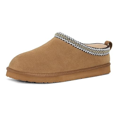 FITORY Men’s Winter Genuine Leather Slippers, Comfy Memory Foam Suede Shoes with Warm Fleece-Lined for Indoor and Outdoor Size 7-14 - Image 1