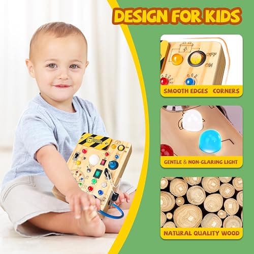 Iabedi Busy Board, Montessori Toy for 1-3 Years Old, Wooden Toddler Sensory Travel Toy, Ideal Gift for 1+ Year Old Boys (Busy Board Plus V2), Medium, Yellow - Busy Board Plus V2 thumbnail 5