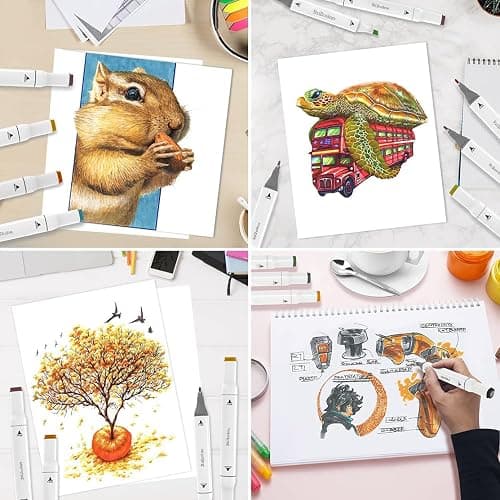 80 Colors Alcohol Markers with Base Dual Tip Drawing Markers for Adult and Kids Comics Coloring Sketching Illustration (80 White) -Refillable thumbnail 7