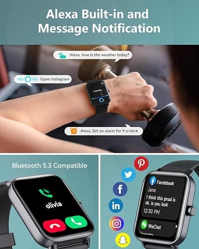 Smart Watches for Women/Men, Smart Watch for Android Phones and iPhone Compatible, Alexa Built-in, 1.8" Fitness Watches for Women, IP68 Waterproof /Bluetooth Call, Heart Rate/Sleep Monitor, Black thumbnail 3