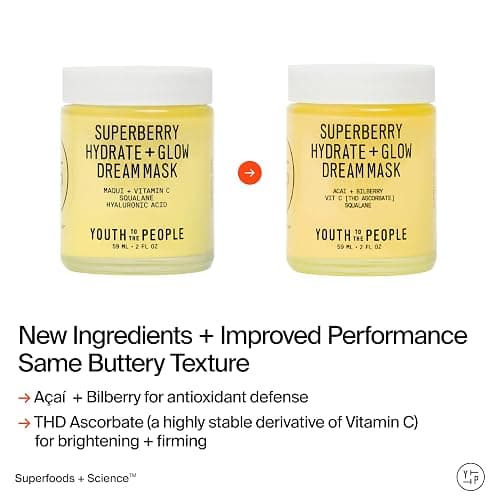 Youth To The People Superberry Hydrate + Glow Dream Mask - Hyaluronic Acid, Squalane, Vitamin C, Face Moisturizer + Overnight Facial, Non-Greasy, Plumps, Brightens, Evens Tone, For Dry + Dull Skin thumbnail 8