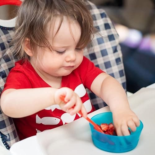 Cuddly Hippo Kids Plastic Dinnerware Set of 12 Multi Color Pieces (Plates and Bowls) - Reusable, BPA-Free, Dishwasher Safe and Microwaveable (Purple, Pink, Orange, Yellow, Green, Blue, 24 Pieces) thumbnail 2