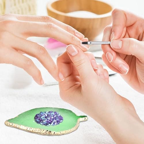 21 Pieces Nail Art Tools Kit, Resin Nail Art Palette Leaf Shape Mixing Palette and 20 Pcs Detail Brushes with Golden Edge Resin Holder Gel Polish Colors Mixing Pallet thumbnail 2