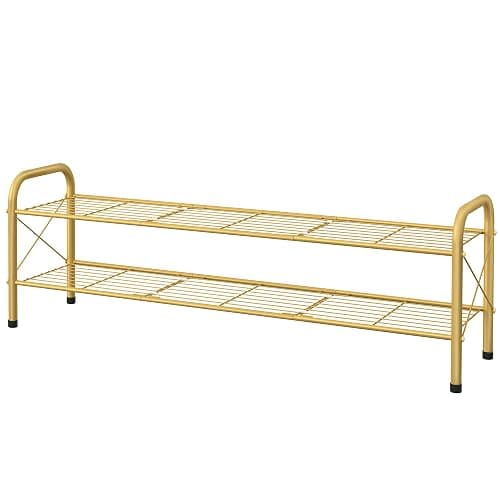 Hoctieon 2 Tier Shoe Rack for Closet, Durable Mesh Style Shoe Rack, Entryway Shoe Shelf, Shoe Storage Organizer for Hallway, Bedroom, Living Room, Wardrobe, Gold thumbnail 8