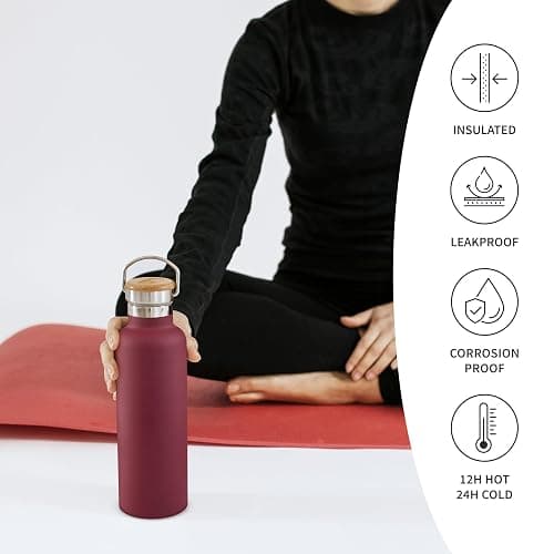 Bambaw 16 oz Water Bottle Insulated, Reusable Stainless Steel Water Bottle with Wide Mouth That Fits Tea Infusers, Made of High-Grade Stainless Steel, Durable & Easy to Clean (Red Berry) thumbnail 4
