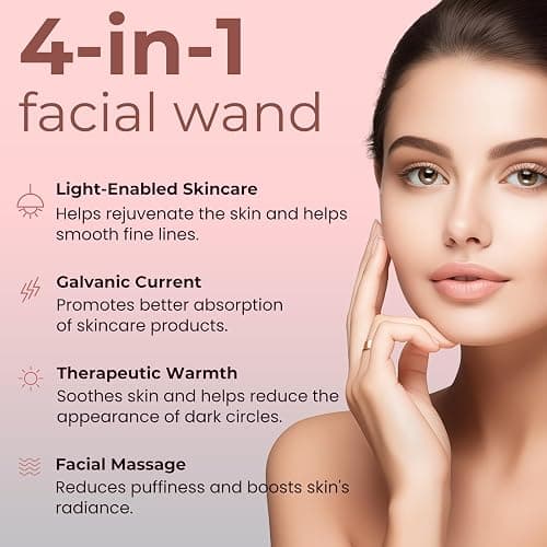 4-in-1 Light-Therapy-Wand,Red Light Therapy for Face and Neck - Microcurrent Facial Device for Anti-Aging - Face & Eye Massager Skincare (2 Colors led Light) - 2 Colors Led Light thumbnail 2