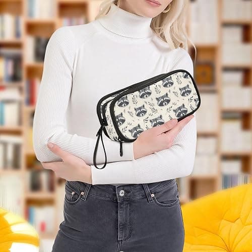 KUEJOP Retro Raccoon Style Pencil Case Big Capacity Pencil Pouch with Zipper Compartments Stationery Pencil Bag for Kids Teen School thumbnail 8