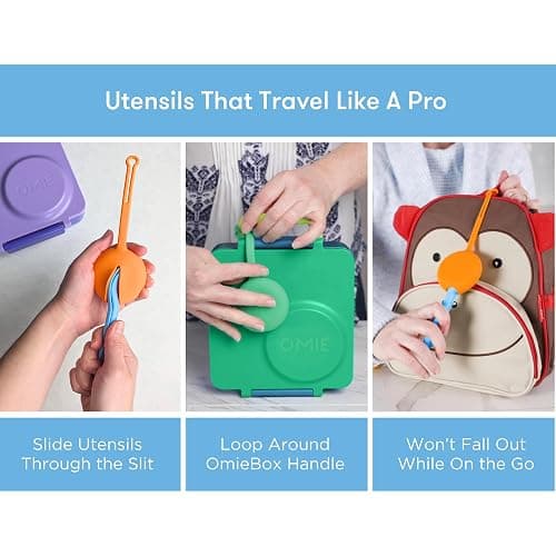Omie OmieBox Kids Utensils Set with Case - 2 Piece Plastic, Reusable Fork and Spoon Silverware with Pod for Kids (Blue) thumbnail 5