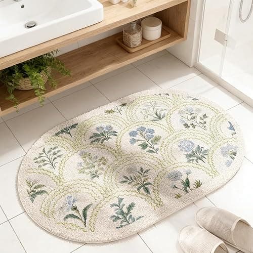 gdmgdr Spring Floral Bathroom Rug 32" x 20" Wild Flowers Bathroom Mat Boho Floral Bath Rug (Oval, Green) thumbnail 6