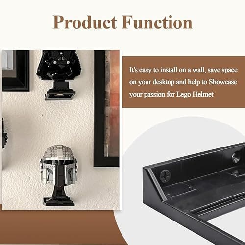 8 Pcs Black Wall Mount Display Stand Fits Lego Helmet, Wall Mount Display Shelf, Compatible with All Standard Lego Helmets, Boba Fett 75277/Tie Fighter Pilot 75274/Stormtrooper 75276 thumbnail 5
