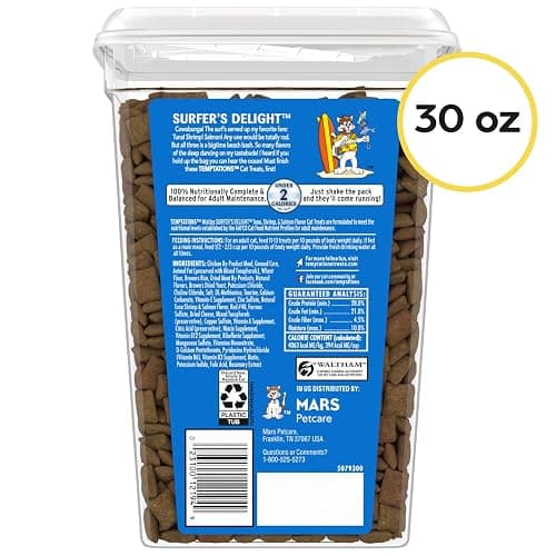 Temptations Cat Treats MixUps Surfer's Delight, Tuna, Shrimp, Salmon Flavor, Crunchy and Soft Cat Treats, 30 oz. Tub thumbnail 2