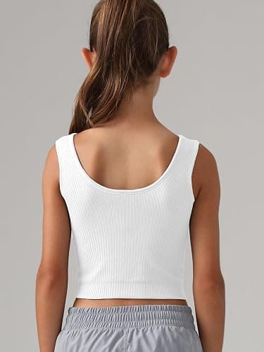 Girls Tank Tops Double Lined Ribbed Knit Crop Tops 2 Pack Basic Sleeveless Athletic Round Neck Dance Top thumbnail 2