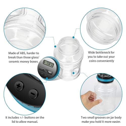 Large Piggy Banks for Adults, Digital Counting Money Jar, 1.8L Capacity Coin Counter Machine with LCD Counter, Change Jars for Saving for Boys, Designed for All US Coins (Blue) thumbnail 5
