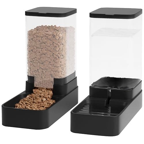 Wefeedy Automatic Cat Feeder and Water Dispenser in Set with Pet Food Bowl,Gravity Dog Waterer and Food Feeder for Small Medium Dog Cat Puppy Kitten Large Capacity(3.8L,Black) - Image 1