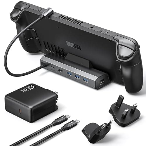 JSAUX 4K@120Hz Docking Station and 100W Charger Compatible with ROG Ally X/Steam Deck OLED/Legion Go (S), 6-in-1 Dock with HDMI 2.1, Gigabit Ethernet, 3 USB 3.0 and 100W Charge-HB0603 - Image 1