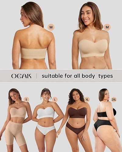 OEAK Womens Push Up Strapless Bras Wireless Bandeau Plus Size Seamless Bra | Supportive,for large breast,Minimizer,non slip,comfortable,padded bralette,invisible,no show,tube bra thumbnail 6