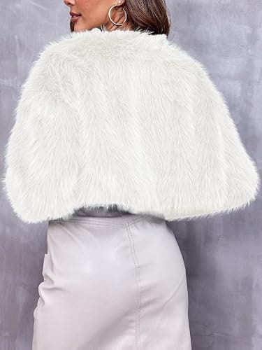 Danedvi Women's Fashion Cropped Faux Fur Jacket Long Sleeve Open Front Cardigan Casual Fluffy Parka Shaggy Short Coat thumbnail 5