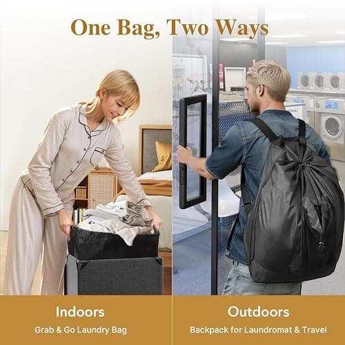 Foluck 60L 2-in-1 Laundry Hamper with Laundry Backpack, Waterproof Basket with Lid, Laundry Bag with Shoulder Straps and Mesh Pocket, Hamper for College Dorm, Travel, Apartment, Laundromat thumbnail 5