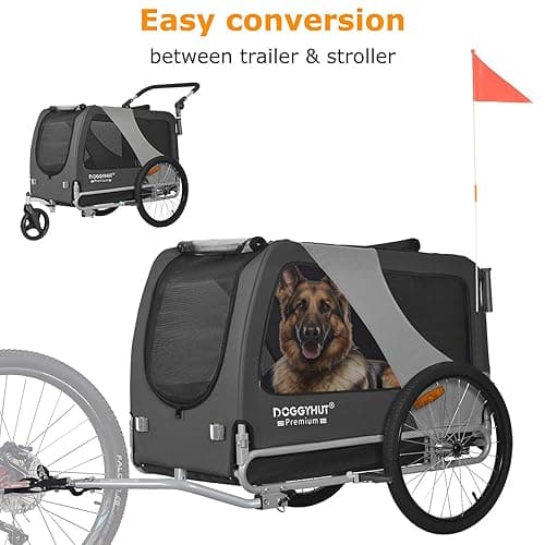 DOGGYHUT® Premium Large/XL Pet Bike Trailer & Stroller for Large Sized Dog or Multiple Small Dogs,Low Center of Gravity,Parking Brakes,Easy Folding Frame,Bicycle Carrier thumbnail 9
