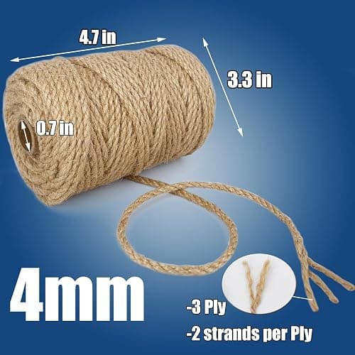 Leecogo 4mm Jute Rope 164 Feet Heavy Duty and Thick Twine Rope for Gardening Arts Crafts Packing Bundling Recycling and Home Decor thumbnail 3