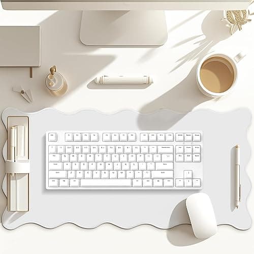 Hahafelt Scalloped Desk Mat Waterproof,White,23.6 X 13.8 Inches | Coquette Preppy Style for School Office Makeup Vanity, Nonslip Gaming Desktop Protector with Scalloped Stitched Edge Mat thumbnail 6