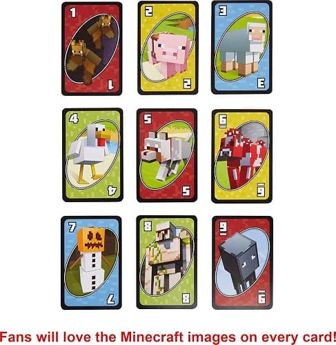 Mattel Games UNO Card Game, Gifts for Kids and Family Night, Themed to Minecraft Video Game, Travel Games, Storage Tin Box (Amazon Exclusive) thumbnail 3