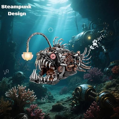 PIVONAX Mechanical Angler Fish Building Block Set - STEM Toys for Boys & Girls 8-14+, Deep Sea Ocean Creature Kit, Home/Office Decor with Light, Great Gift for Kids & Adults(1038+Pieces) thumbnail 2