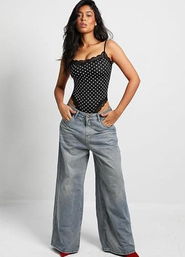 Navneet Body Suits Women Lace Bodysuit Square Neck Spaghetti Strap Tank Tops Going Out Sexy Coquette Outfit thumbnail 5