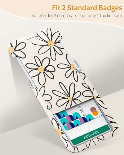 Uniclife Floral Sliding Badge Holder White Flower Plastic Case with Retractable Badge Reel Carabiner Clip & Detachable Lanyard Strap Fashionable Vertical Card Protector for Women Nurse Teacher Student thumbnail 5