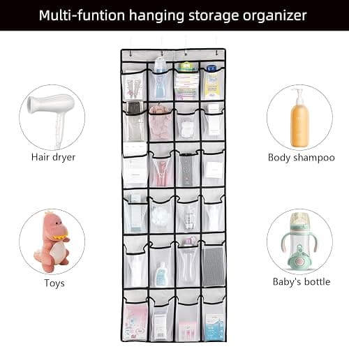 SAVERHO Over The Door Shoe Organizer, Hanging Shoe Organizer with 24 Mesh Large Pockets Door Shoe Rack Organizer for Men Women Kids Hanging Shoe Storage Bag.(White thumbnail 5