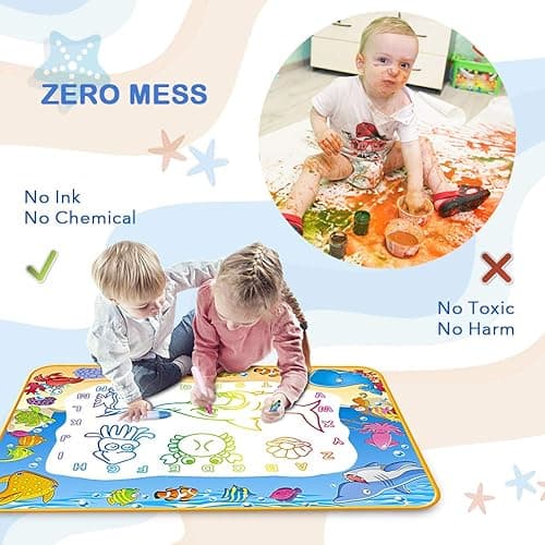 Water Doodle Mat - Kids Painting Writing Color Doodle Drawing Mat Toy Bring Magic Pens Educational Toys for Age 2 3 4 5 6 7 Year Old Girls Boys Age Toddler Gift - Ocean thumbnail 2