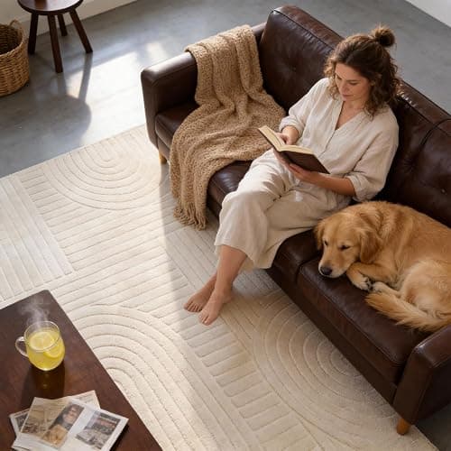 MATIIUI 5x7 Geometric Solid Beige Area Rug – Washable, Durable Non-Slip Indoor Carpet with Soft High-Low Pile, Fluffy Floor Rugs for Living Room, Bedroom, Bedside, Kids Room, Nursery,Home Office Décor thumbnail 8