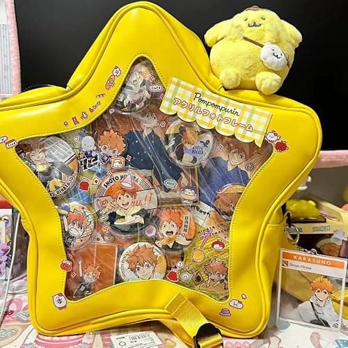 Vobomo Yellow Star Kawaii Backpack PU Leather Ita Bag Backpack Y2k Shoulder Bag Aesthetic Cute Backpack (Yellow) thumbnail 2