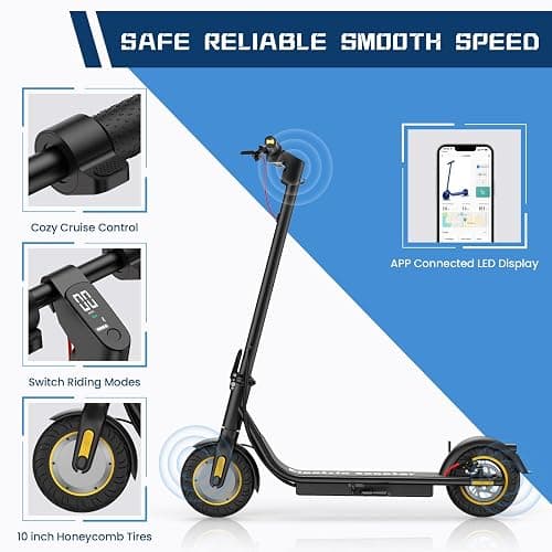 DXH Electric Scooter for Adults, Folding E Scooter with 500W Motor 19 Mph Top Speed, Max 21 Miles Long Range, 10'' Solid Tires Commuting Scooters, Dual Braking System and App Control thumbnail 3